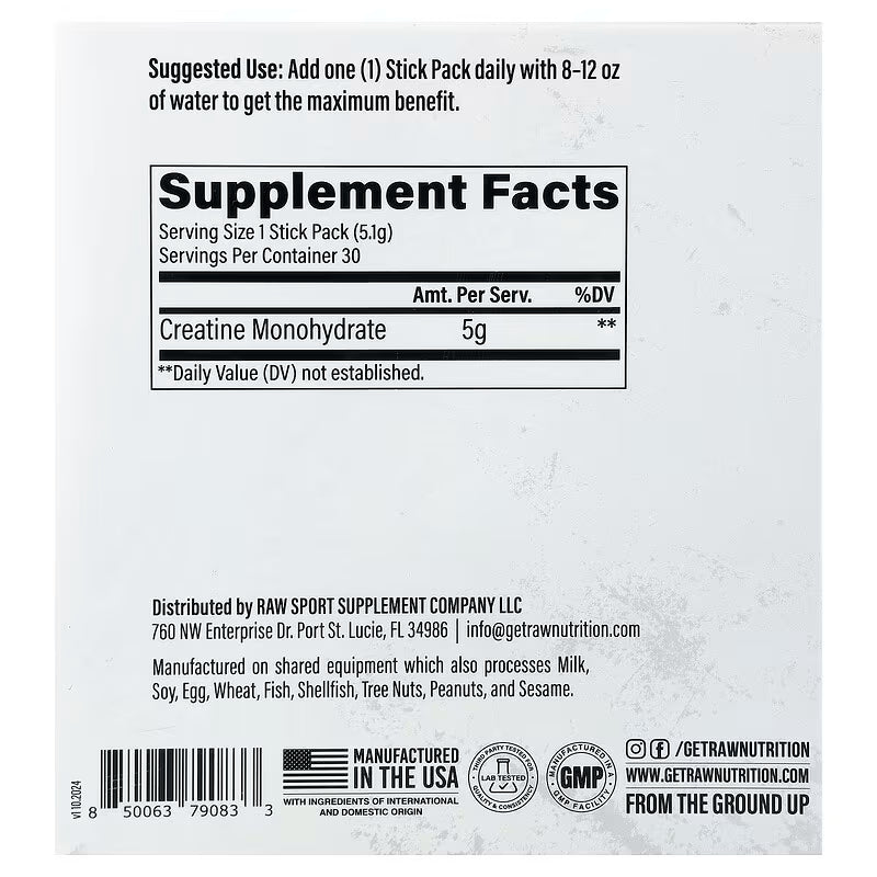 Raw Nutrition Creatine Monohydrate 30 Stick Packs