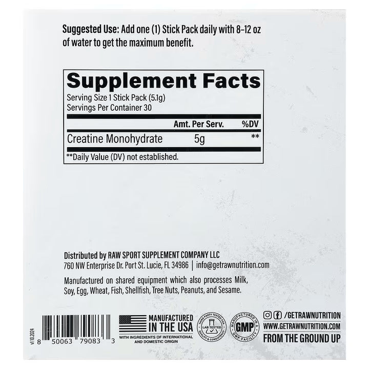 Raw Nutrition Creatine Monohydrate 30 Stick Packs