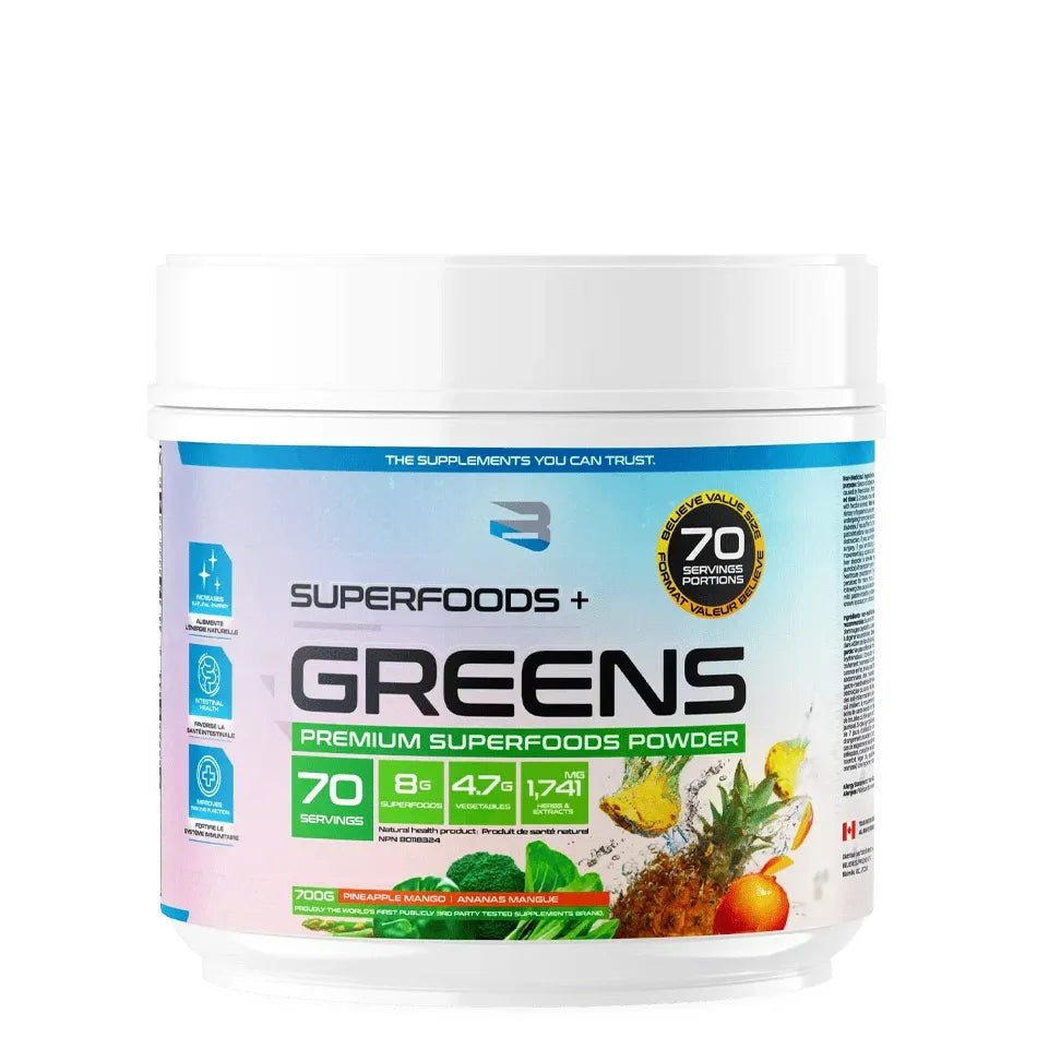Believe Supplements Superfoods + Greens Pineapple Mango | Anthem Supplements Canada