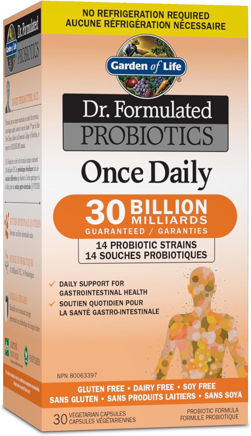 Garden of Life - Dr. Formulated Probiotics Once Daily | Daily Support for Gastrointestinal Health | 30 Billion CFU + 14 Probiotic Strains | Shelf Stable | Anthem Supplements Canada