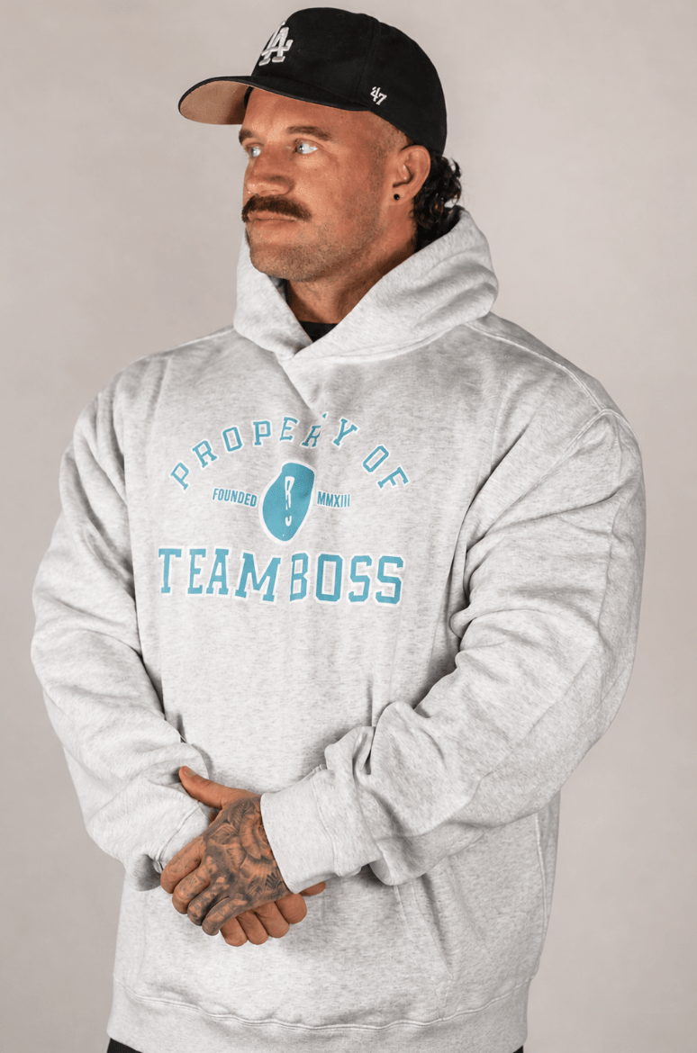 Property of Team BOSS Hoodie (bright blue print) Large | Anthem Supplements Canada