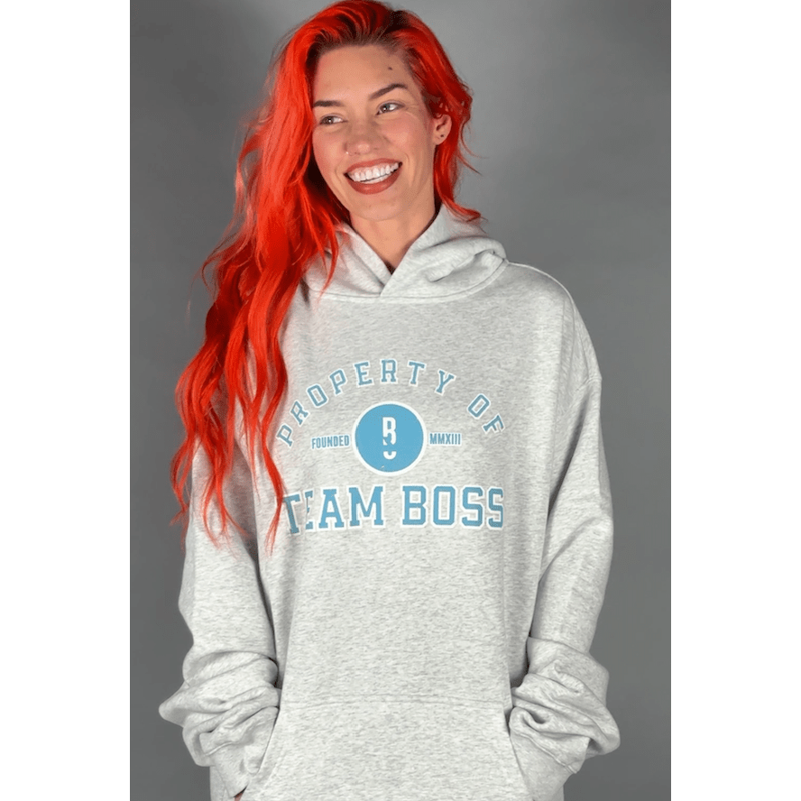Property of Team BOSS Hoodie (bright blue print) Large | Anthem Supplements Canada