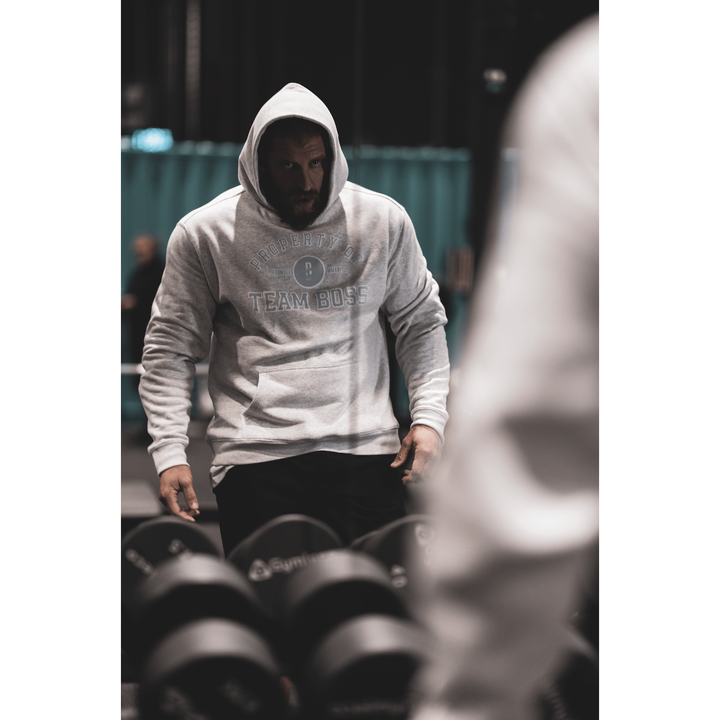Property of Team BOSS Hoodie (faded blue print) Large | Anthem Supplements Canada