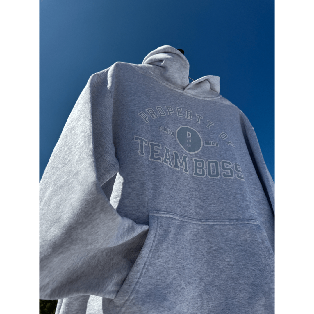 Property of Team BOSS Hoodie (faded blue print) Large | Anthem Supplements Canada