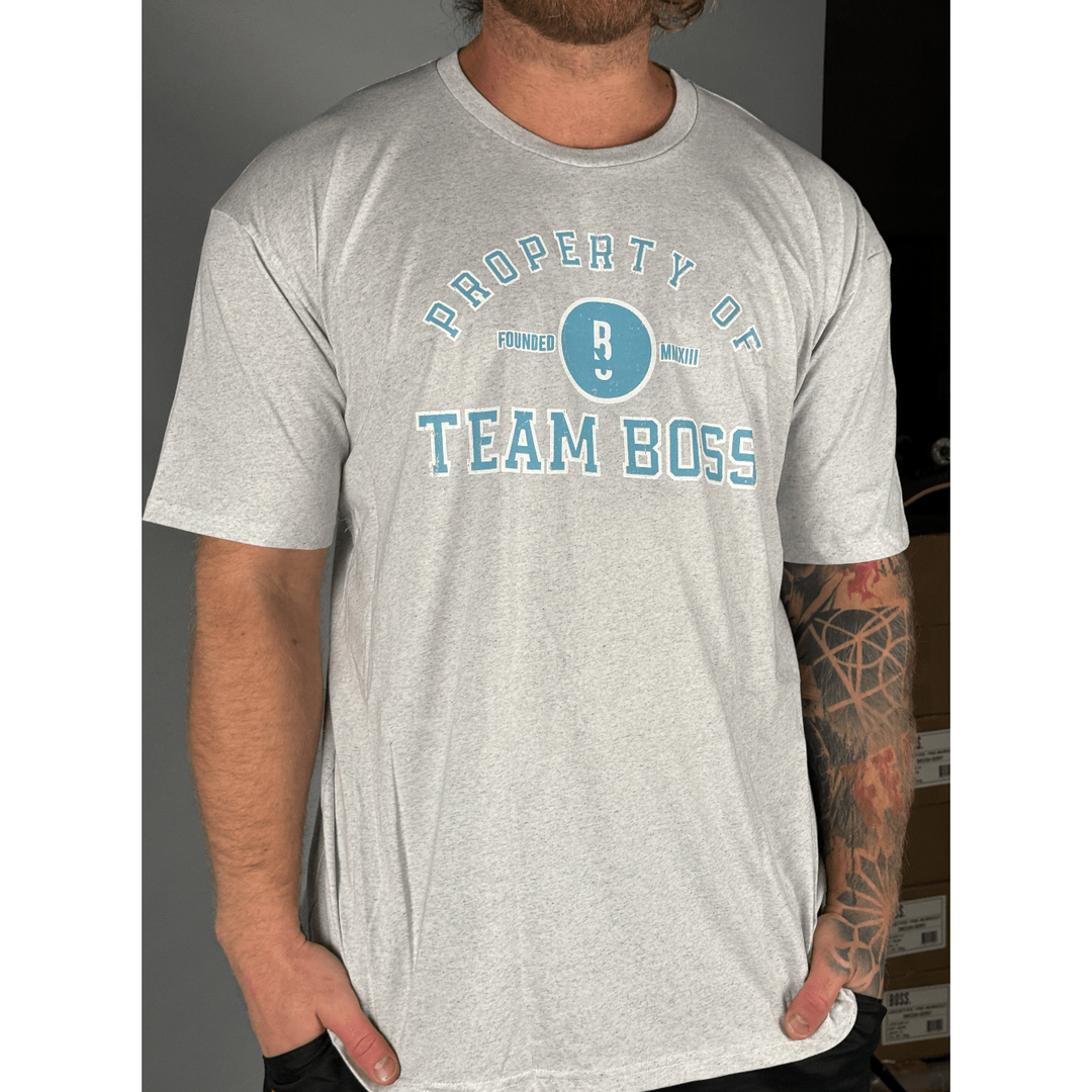 Property Of Team BOSS Tee (bright blue print) Medium | Anthem Supplements Canada