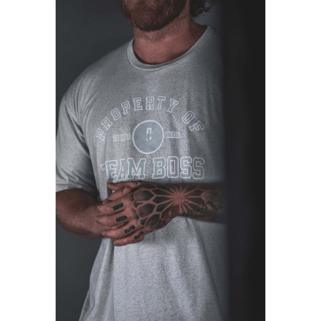 Property Of Team BOSS Tee (faded blue print) Large | Anthem Supplements Canada